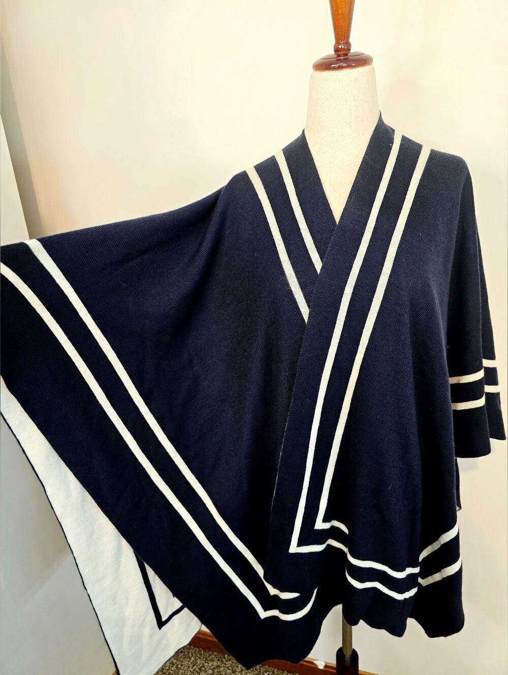 Navy Lauren Ralph Lauren Nautical Cape Poncho Coastal Preppy Academia Minimalist - Picture 5 of 10